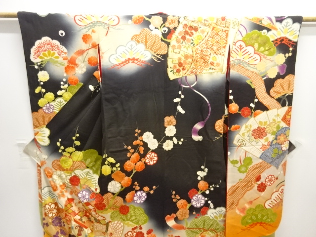  大正ロマン　御所車に松梅模様刺繍五つ紋花嫁衣装振袖2枚重ね・丸帯セット